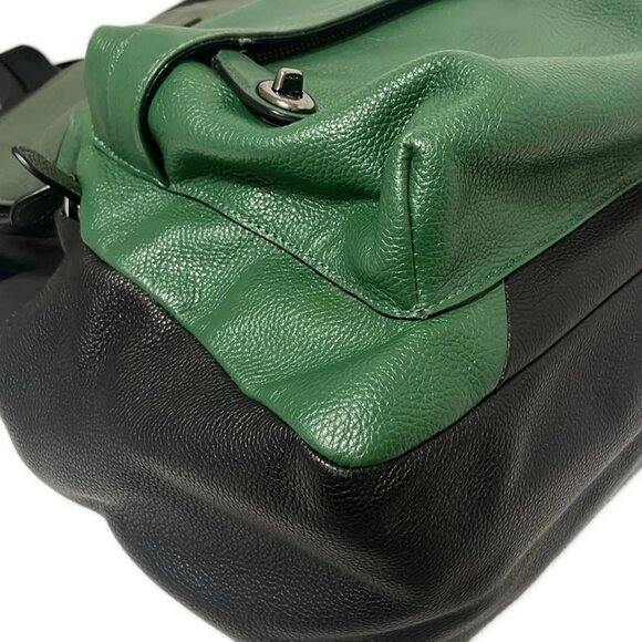 Auth COACH Patchwork Pebble Leather Campus Backpack 72239 Black Dark Green Khaki - Picture 10 of 10